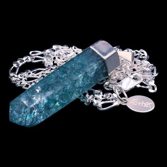 Green Crackle Quartz Point on Sterling Silver Figaro