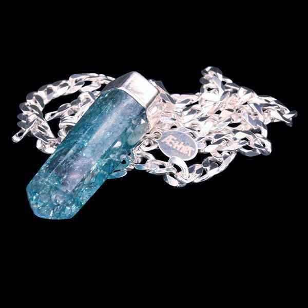 Green Crackle Quartz Point on Sterling Silver Beveled Curb