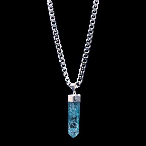 Green Crackle Quartz Point on Sterling Silver Beveled Curb