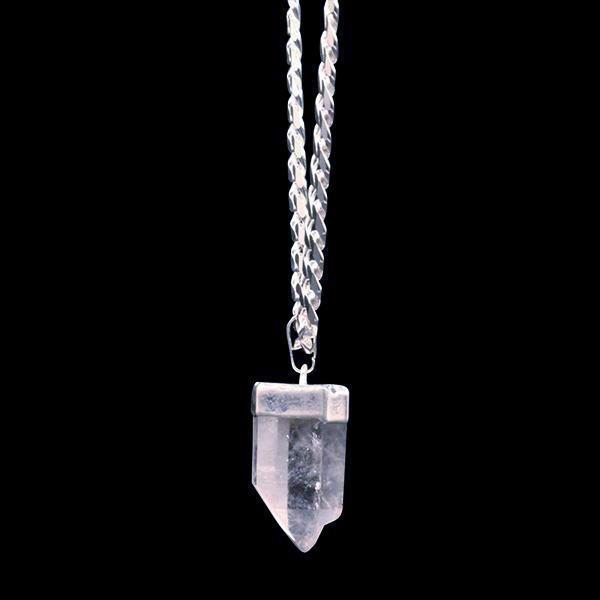 Clear Quartz Point on Sterling Silver Beveled Curb
