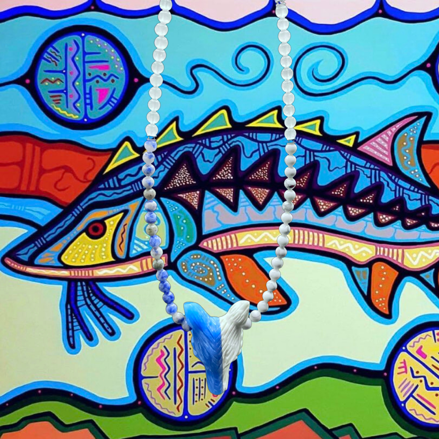 STURGEONMOON22 X HOWLITE + BLUE JASPER ON HOWLITE + BLUE JASPER + WHITE JADE