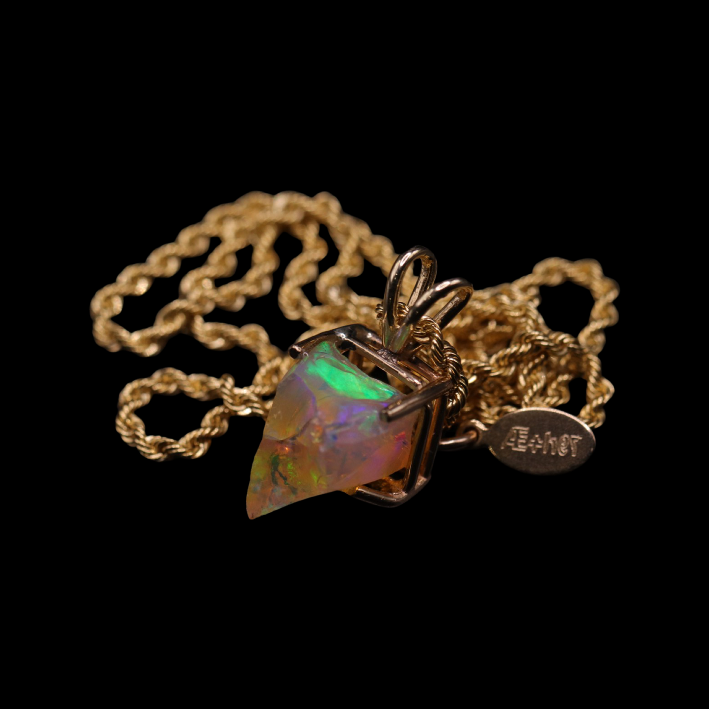 Natural Ethiopian Fire Opal Gem on 14K Rope