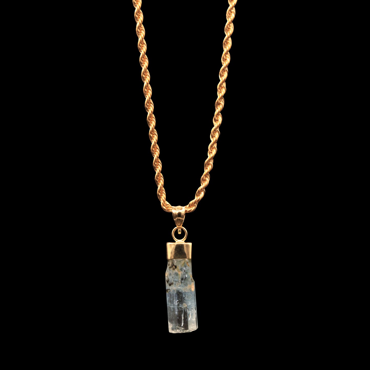 8.65 CARAT NATURAL UNTREATED BRAZILIAN AQUAMARINE GEM ON 14K ROPE