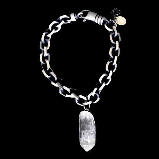 Raw Quartz Point "Single Drip" Oxidized Sterling Silver Cable Bracelet