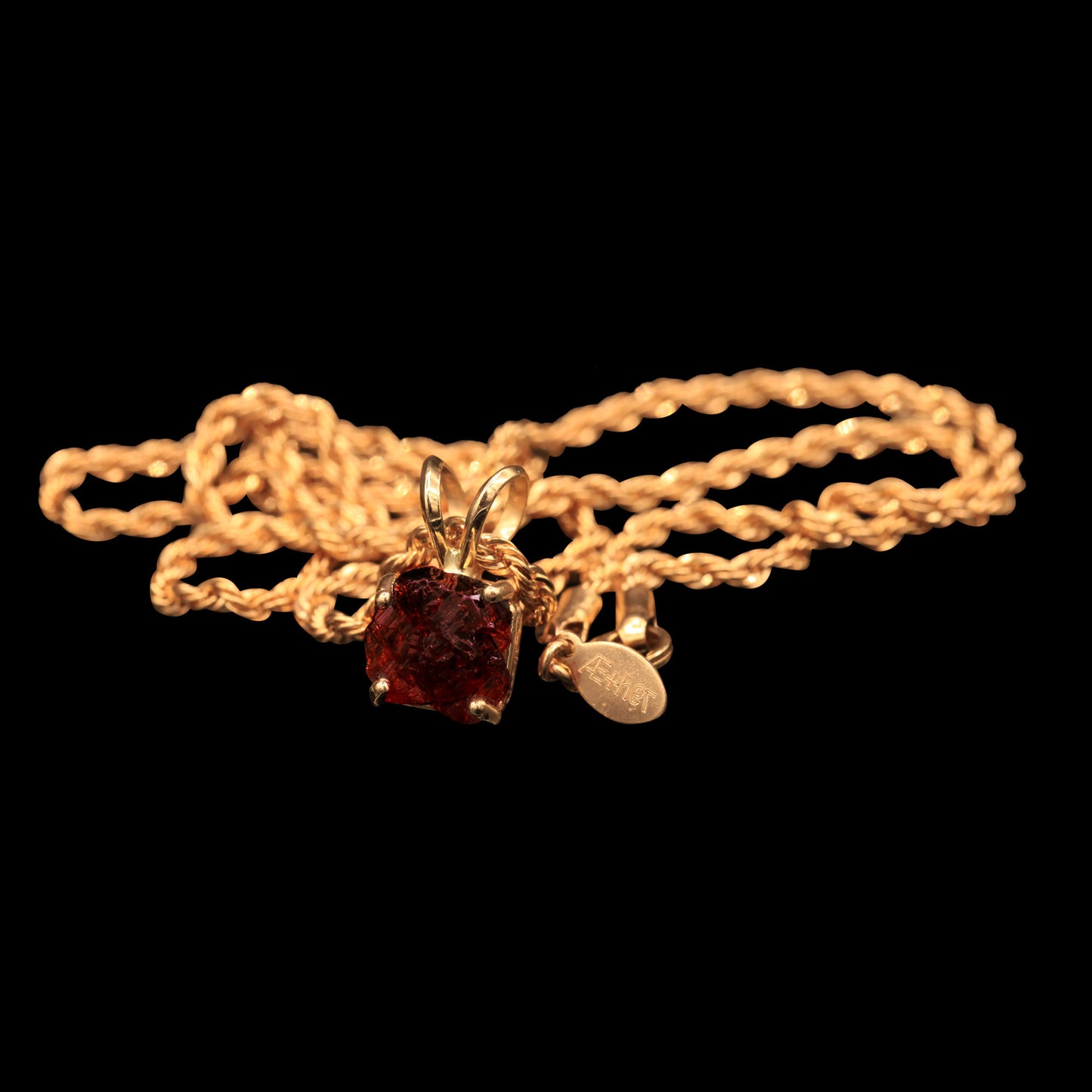 3.65 CARAT NATURALLY ETCHED UNTREATED BRAZILIAN SPESSARTINE GARNET GEM SOLITAIRE ON 14K ROPE