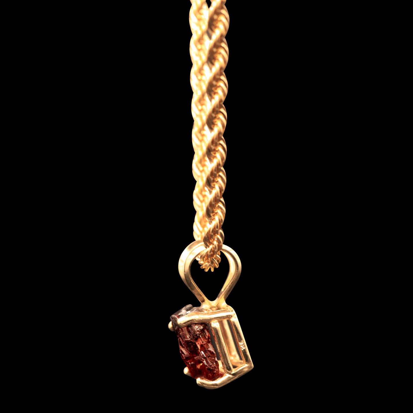 3.65 CARAT NATURALLY ETCHED UNTREATED BRAZILIAN SPESSARTINE GARNET GEM SOLITAIRE ON 14K ROPE