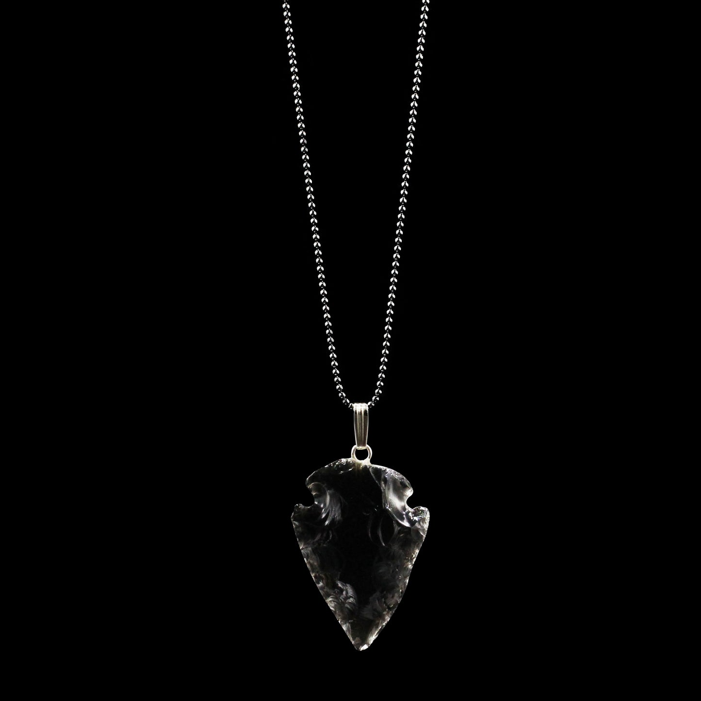 Black Obsidian Arrowhead on Black Oxidized Sterling Silver Bead