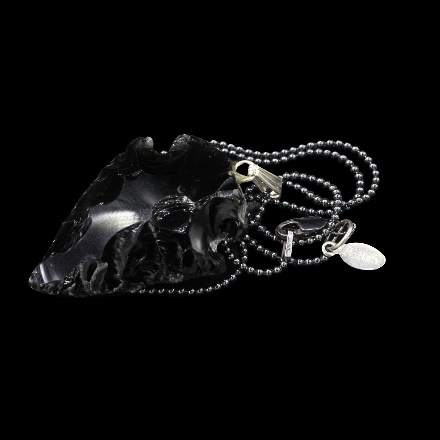 Black Obsidian Arrowhead on Black Oxidized Sterling Silver Bead
