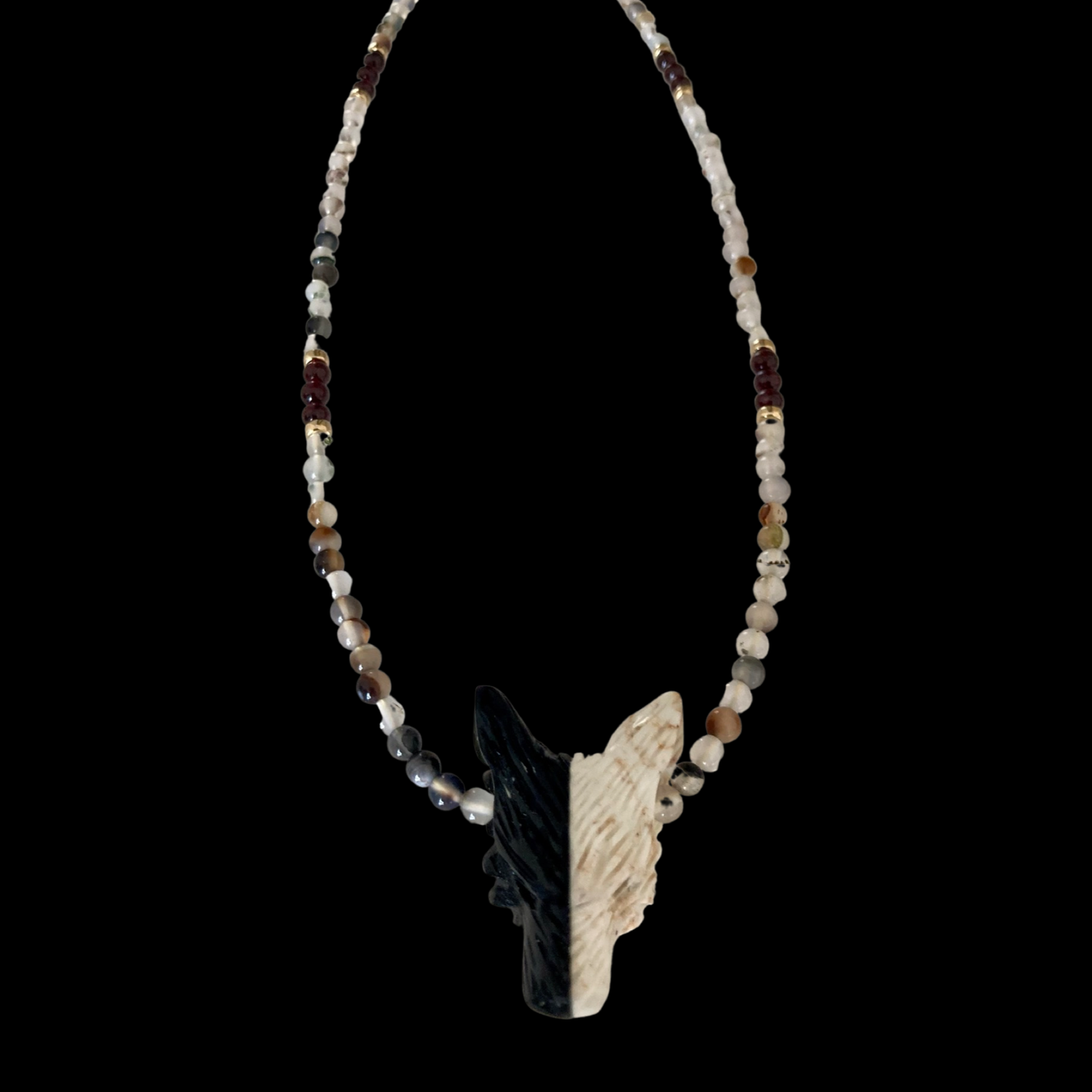 FLOWERMOON22 X HOWLITE + BLACK OBSIDIAN ON FLOWER AGATE + GARNET