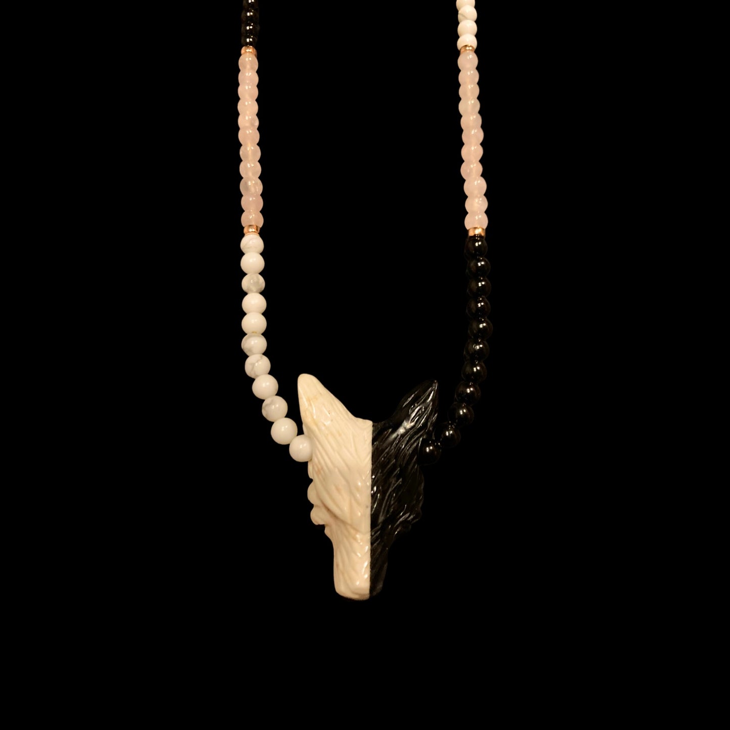 PINKMOON22 X HOWLITE + BLACK OBSIDIAN ON ROSE QUARTZ + HOWLITE + BLACK TOURMALINE