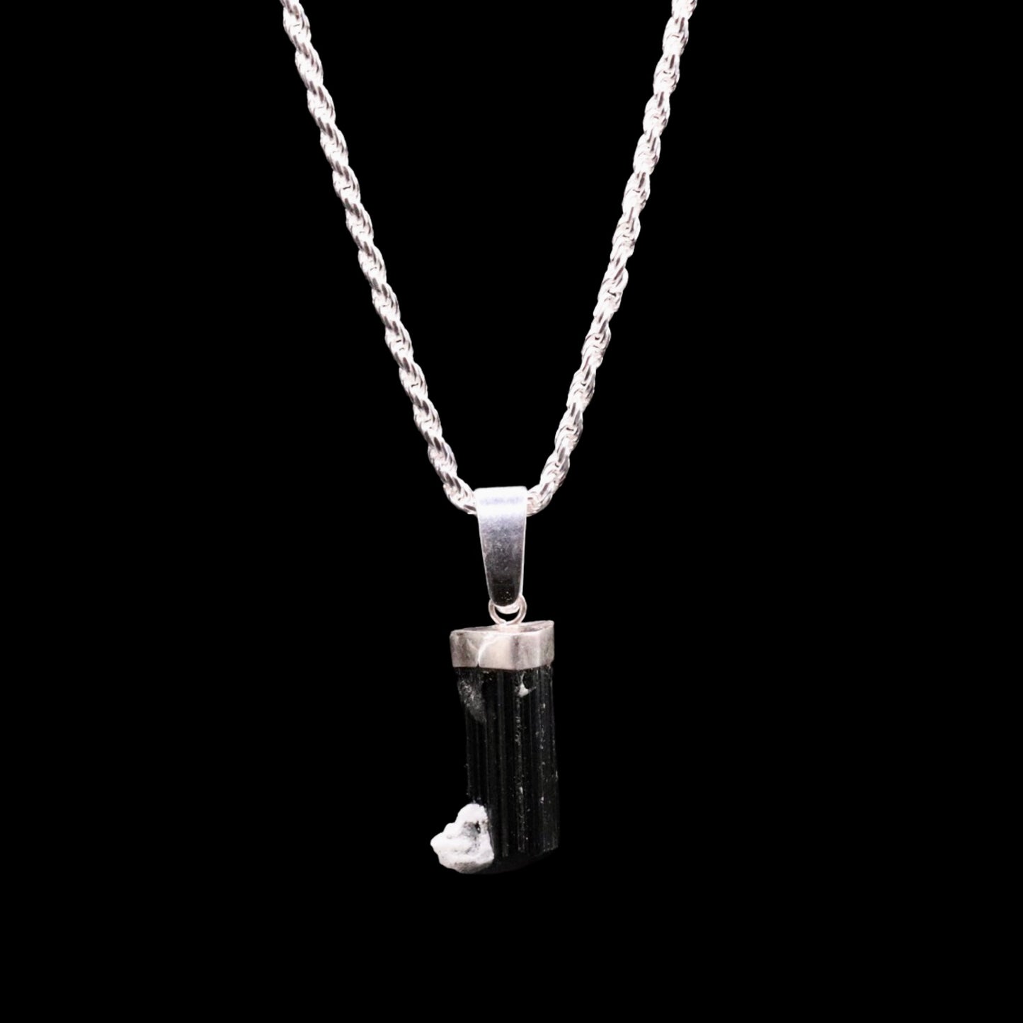 Raw Black Tourmaline with Quartz Inclusions on Rope