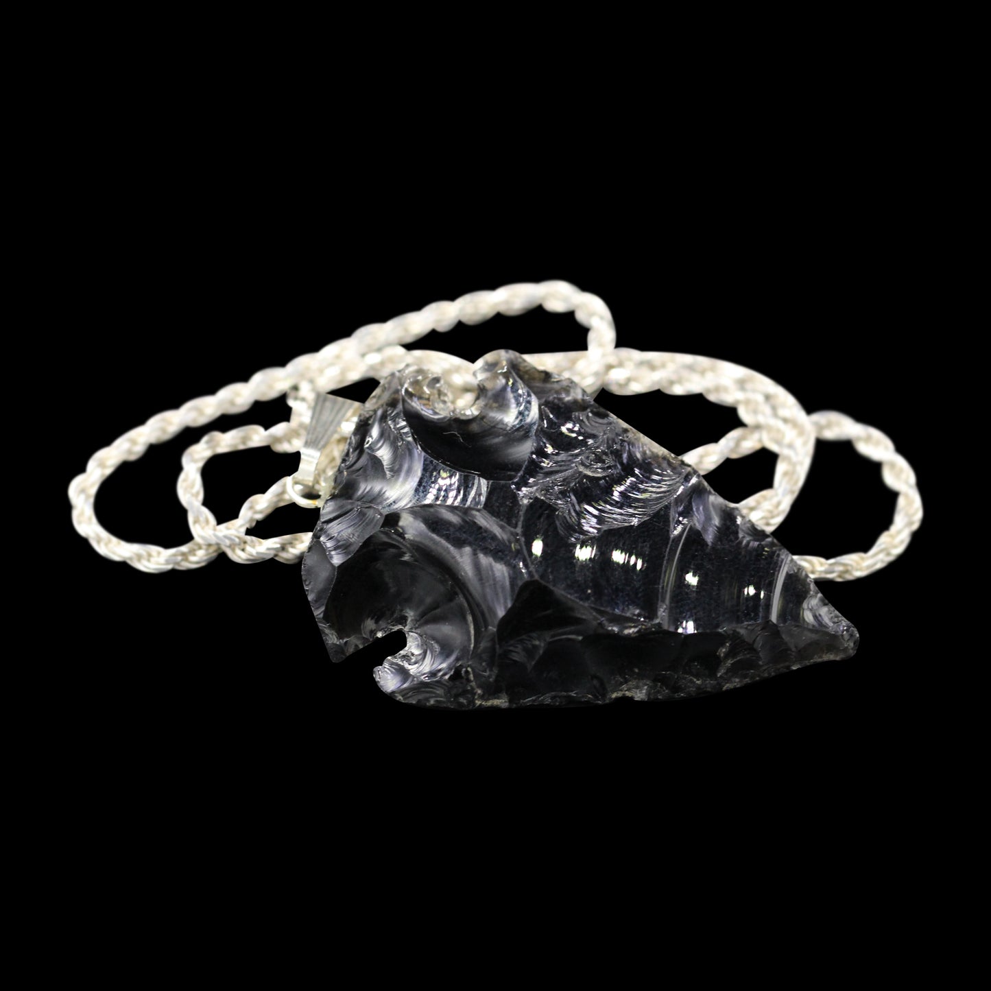 Black Obsidian Arrowhead on Sterling Silver Rope
