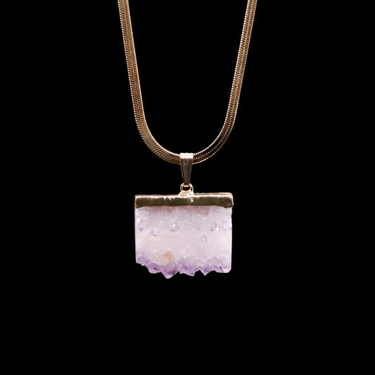 Raw Uruguayan Amethyst Slice on Herringbone