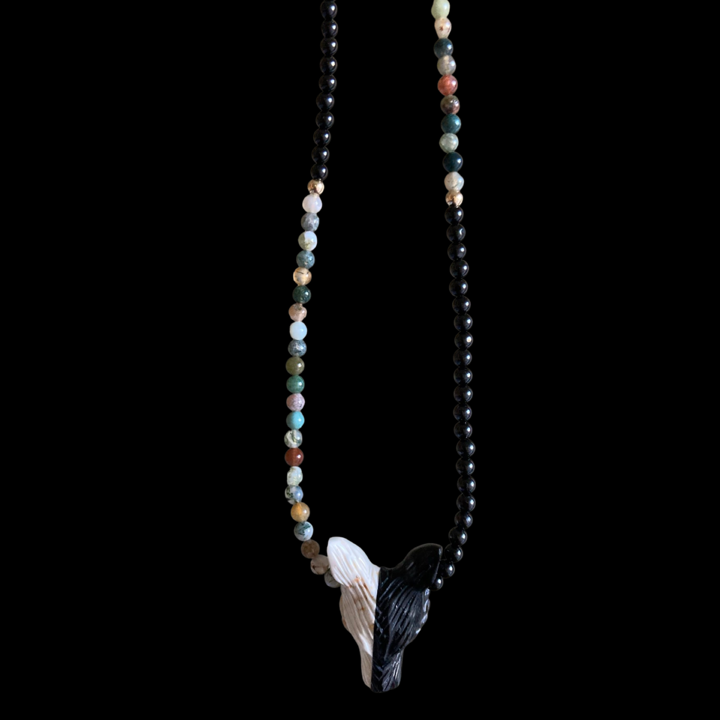 WORMMOON22 X HOWLITE + BLACK OBSIDIAN ON INDIAN AGATE + BLACK TOURMALINE
