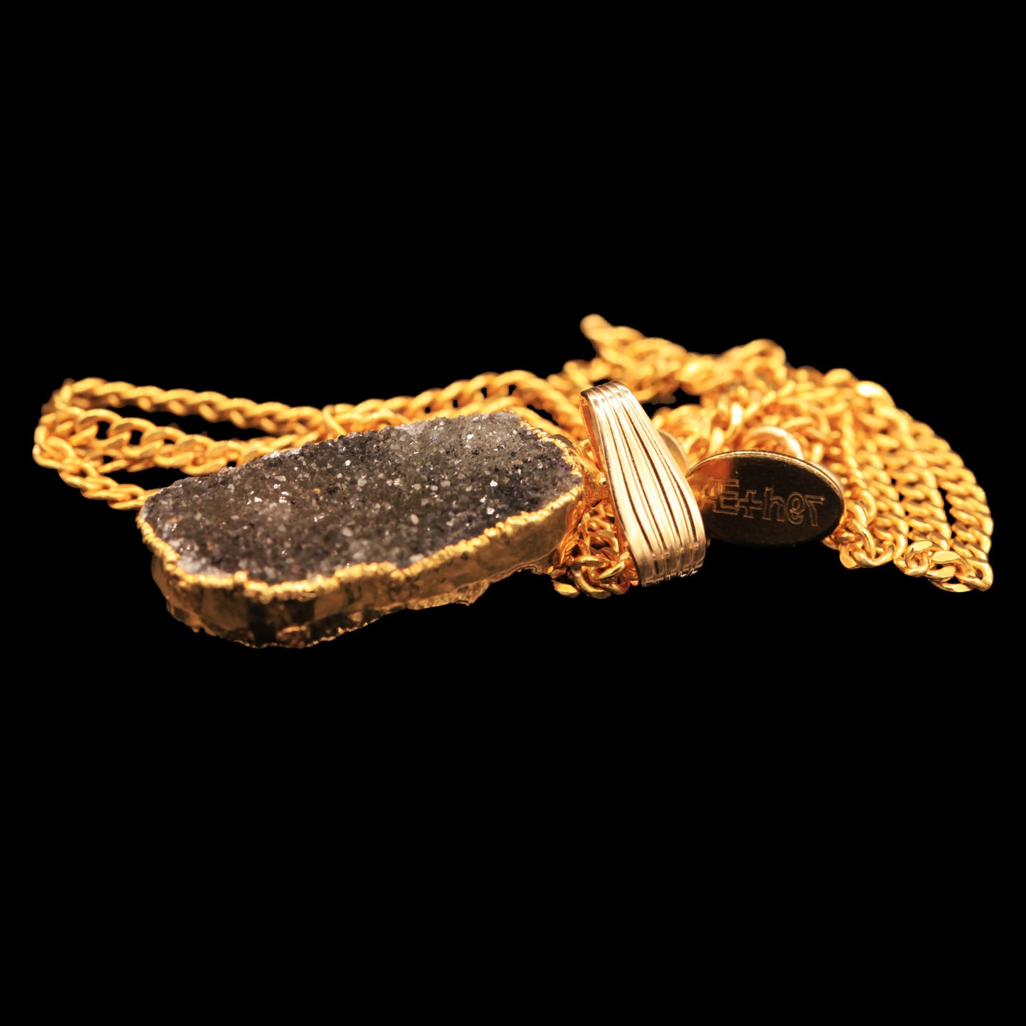 Petite Black Agate Druzy on Curb