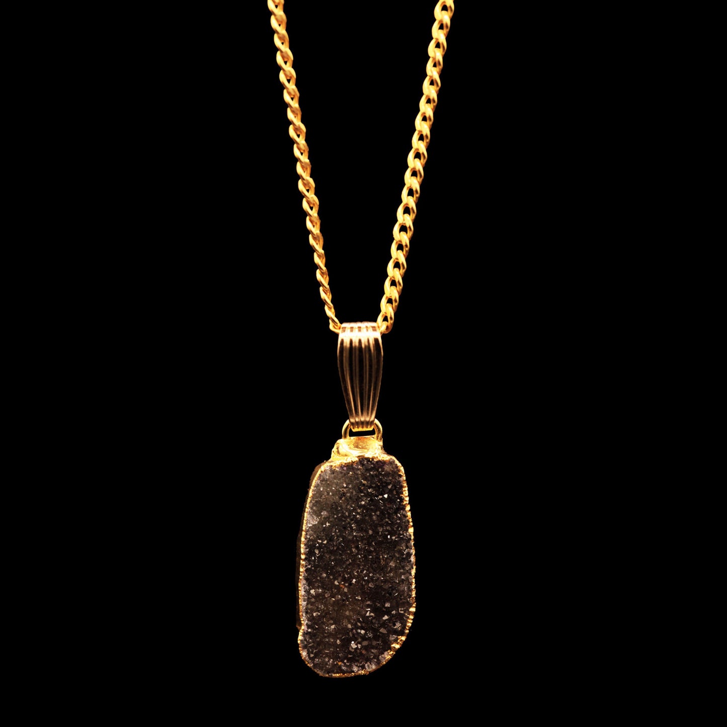 Petite Black Agate Druzy on Curb