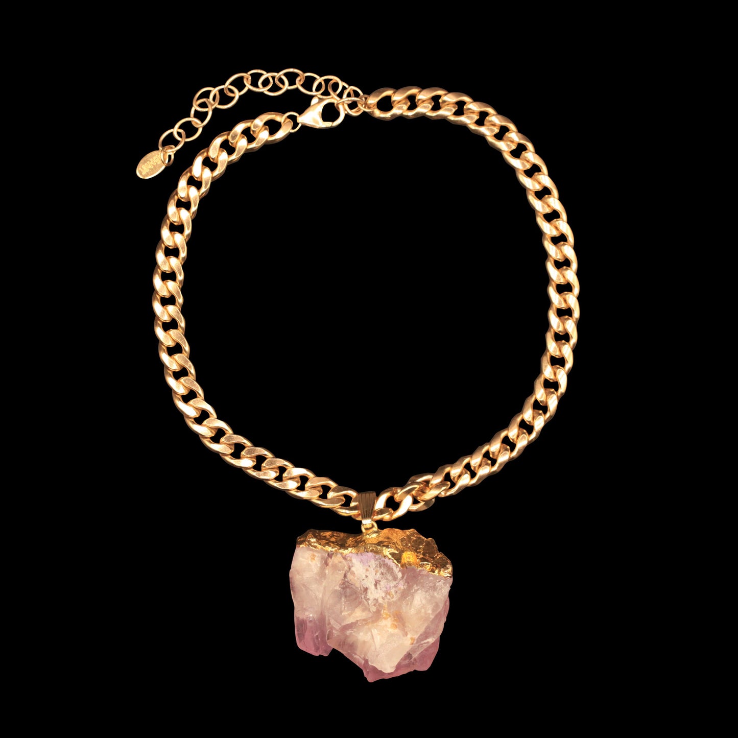 Rose Quartz Cluster on Curb Choker