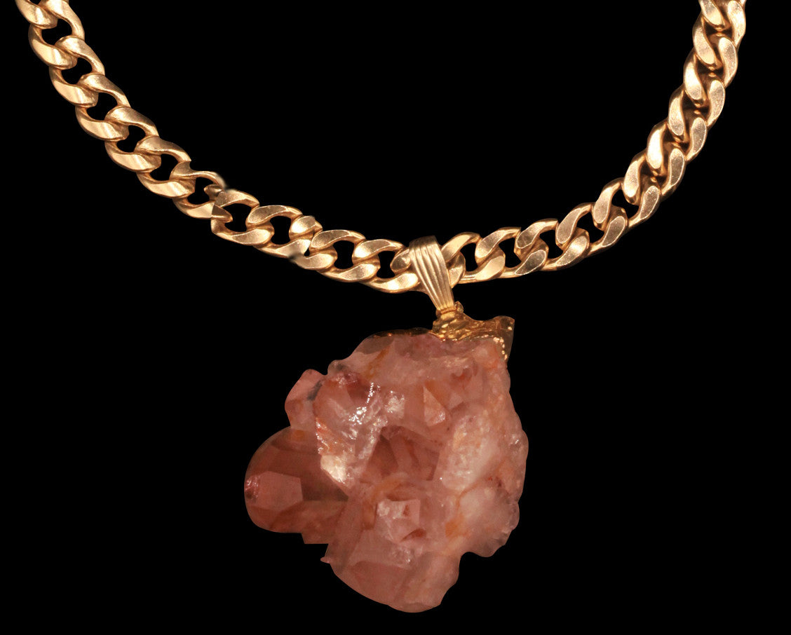 Tangerine Quartz Cluster on Curb Choker