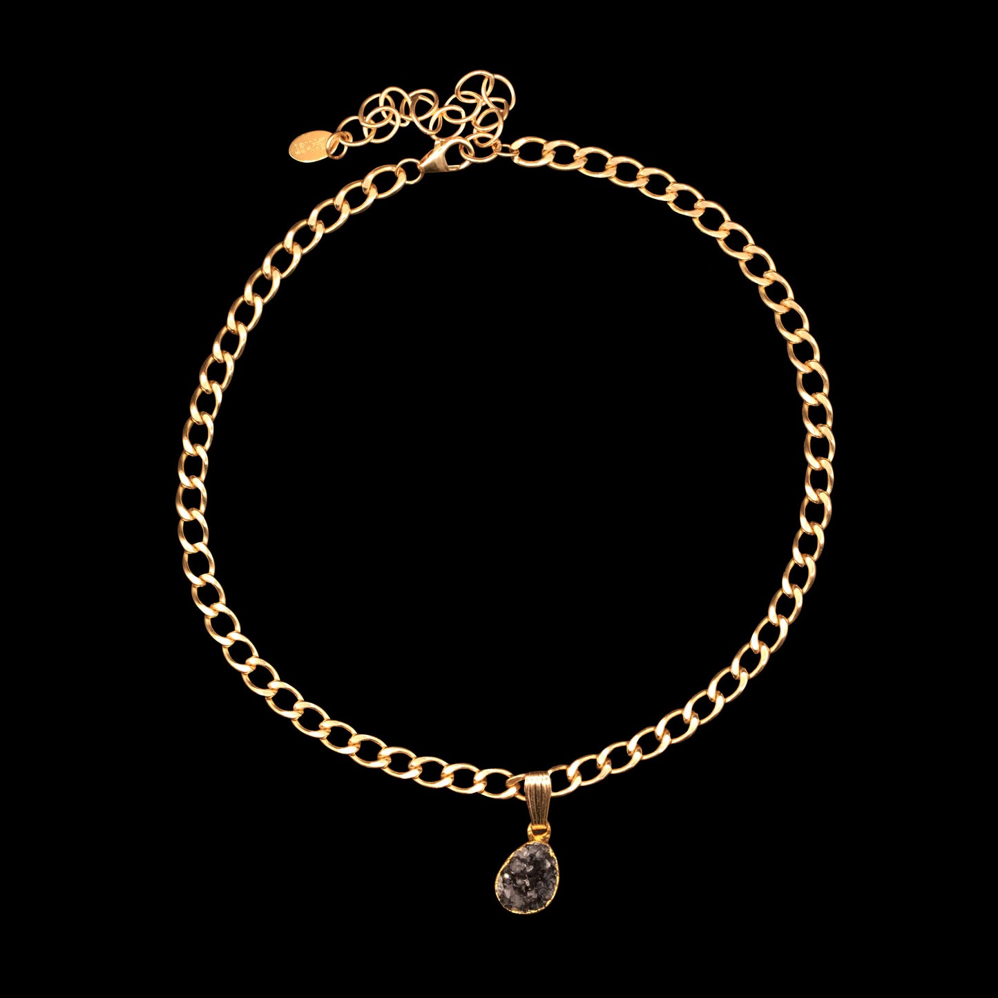 Petite Black Agate Druzy on Curb Choker