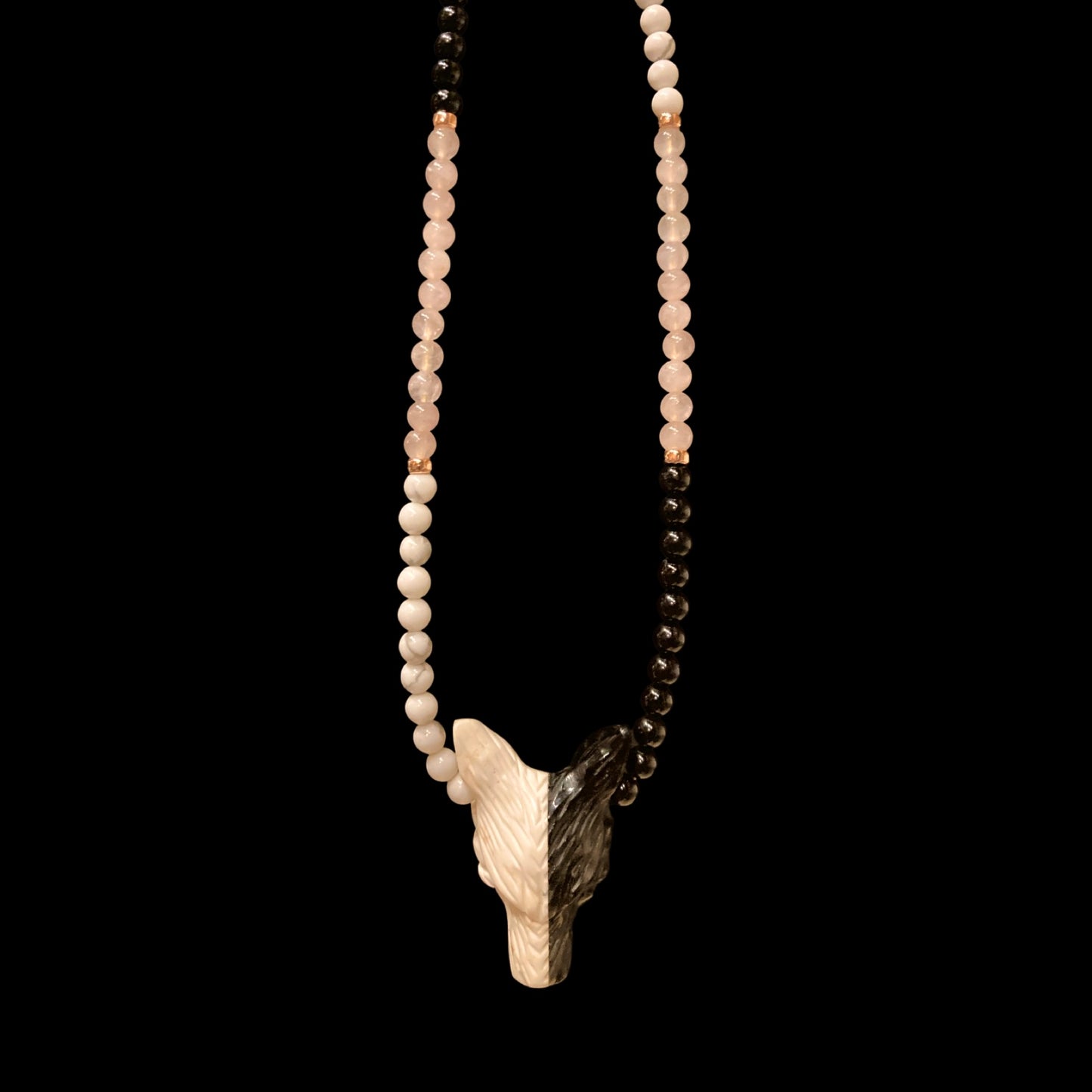 PINKMOON22 X HOWLITE + BLACK OBSIDIAN ON ROSE QUARTZ + HOWLITE + BLACK TOURMALINE