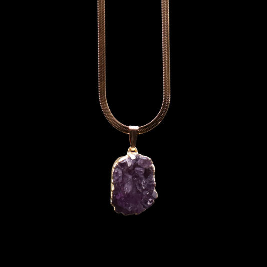 Raw Amethyst Druzy on Herringbone
