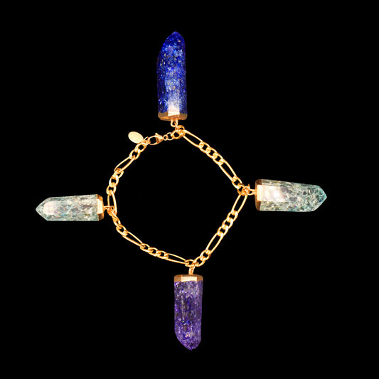 Tri-Color Crackle Quarz Figaro Charm Bracelet