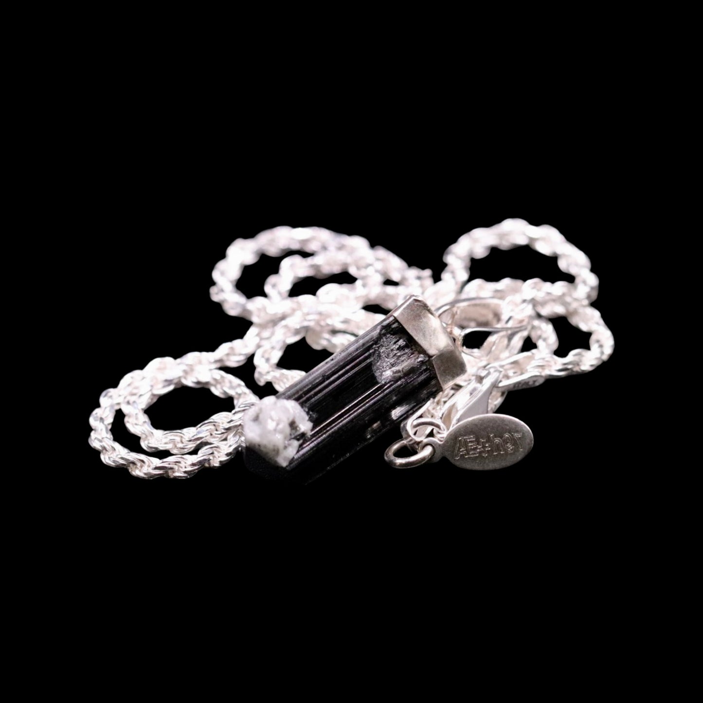 Raw Black Tourmaline with Quartz Inclusions on Rope