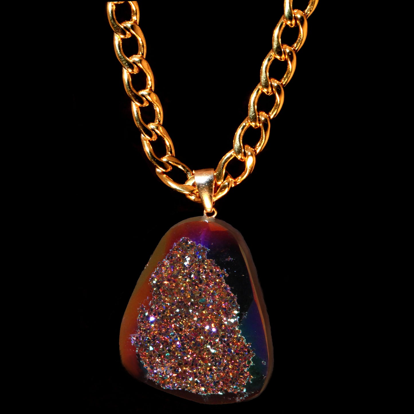 Rainbow Coated Agate Druzy Cabochon on Cuban