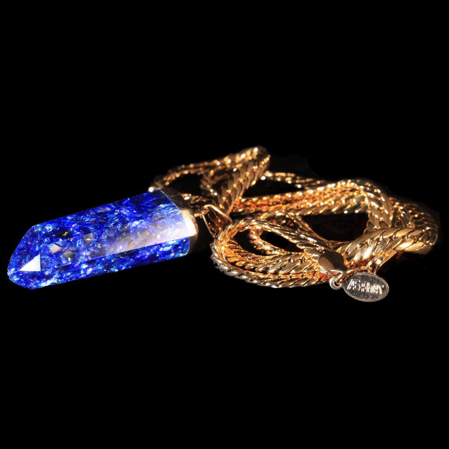 Blue Crackle Quartz Point on Herringbone