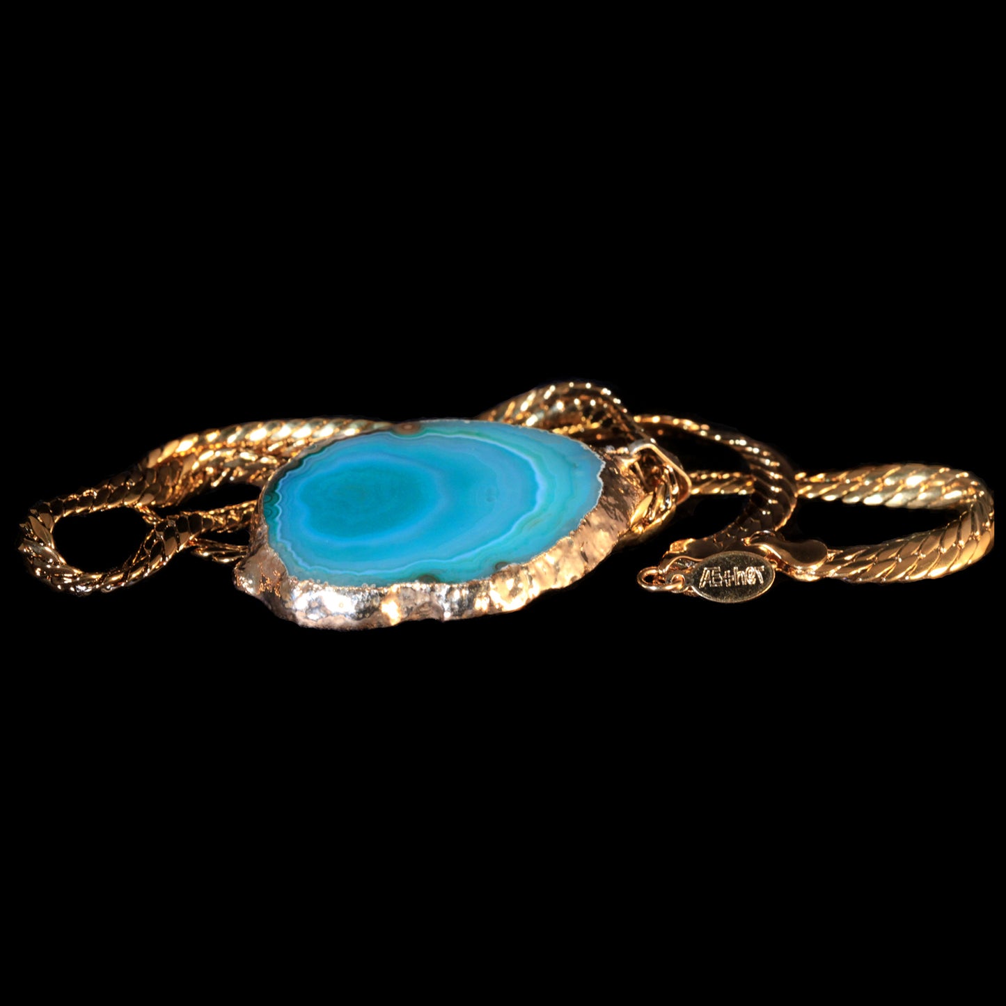 Teal Agate Slice on Herringbone