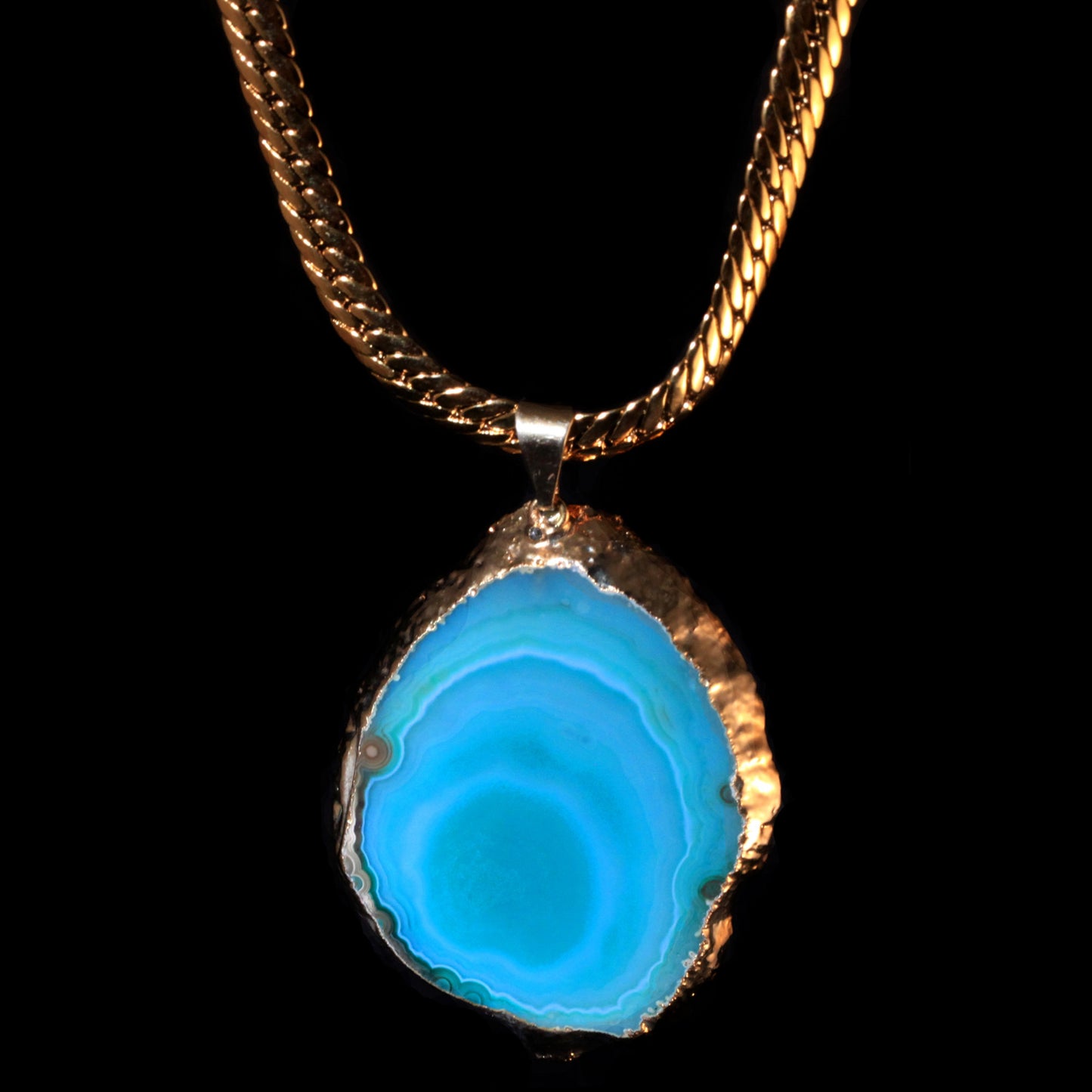 Teal Agate Slice on Herringbone