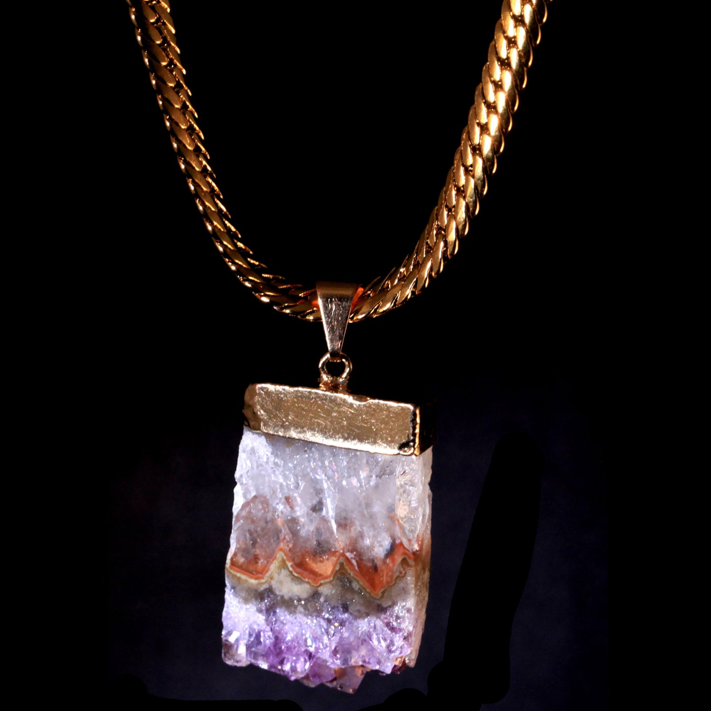 Raw Amethyst Slice on Herringbone