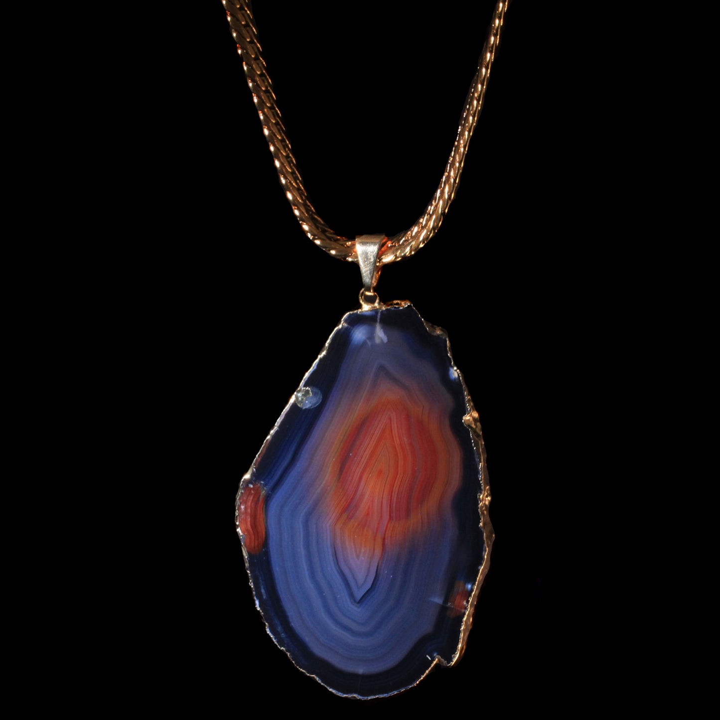 "Blood Moon" Agate Slice on Herringbone