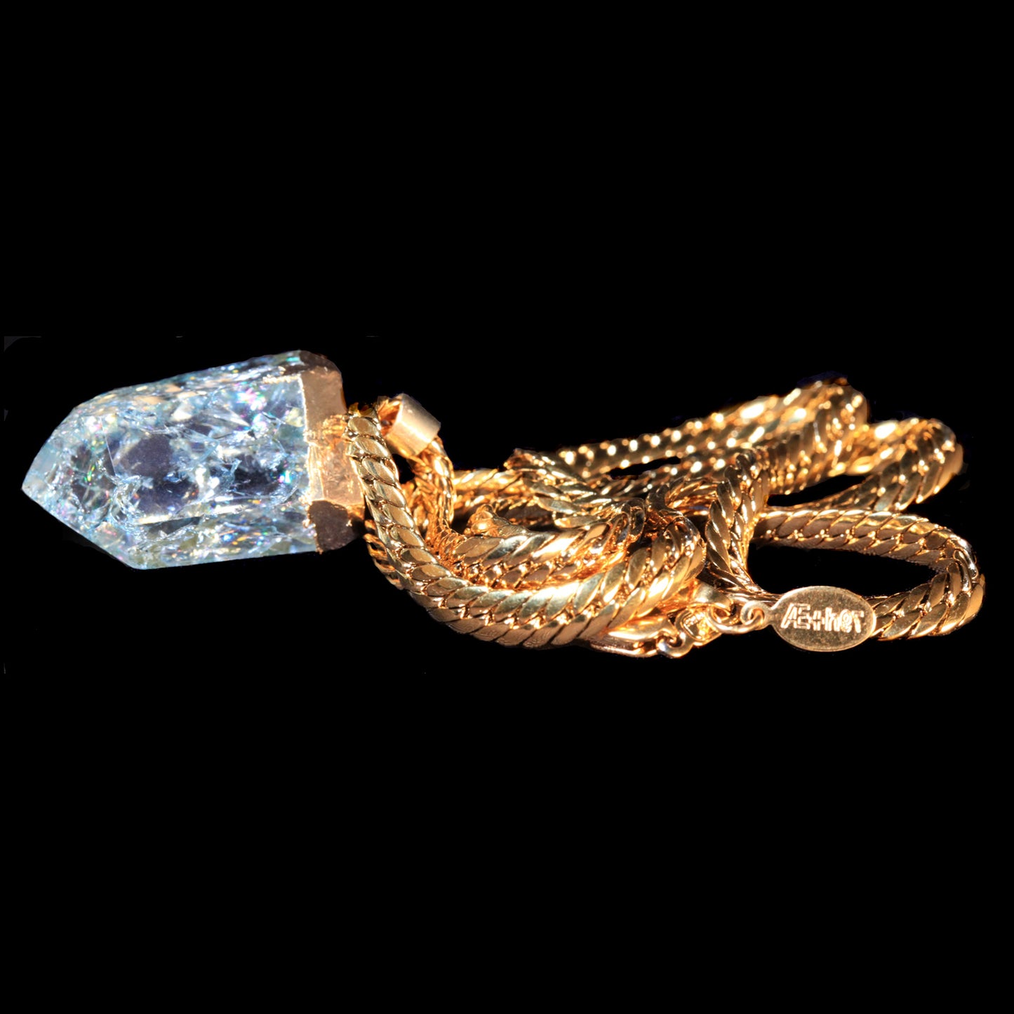 Ice Blue Crackle Quartz Point on Herringbone