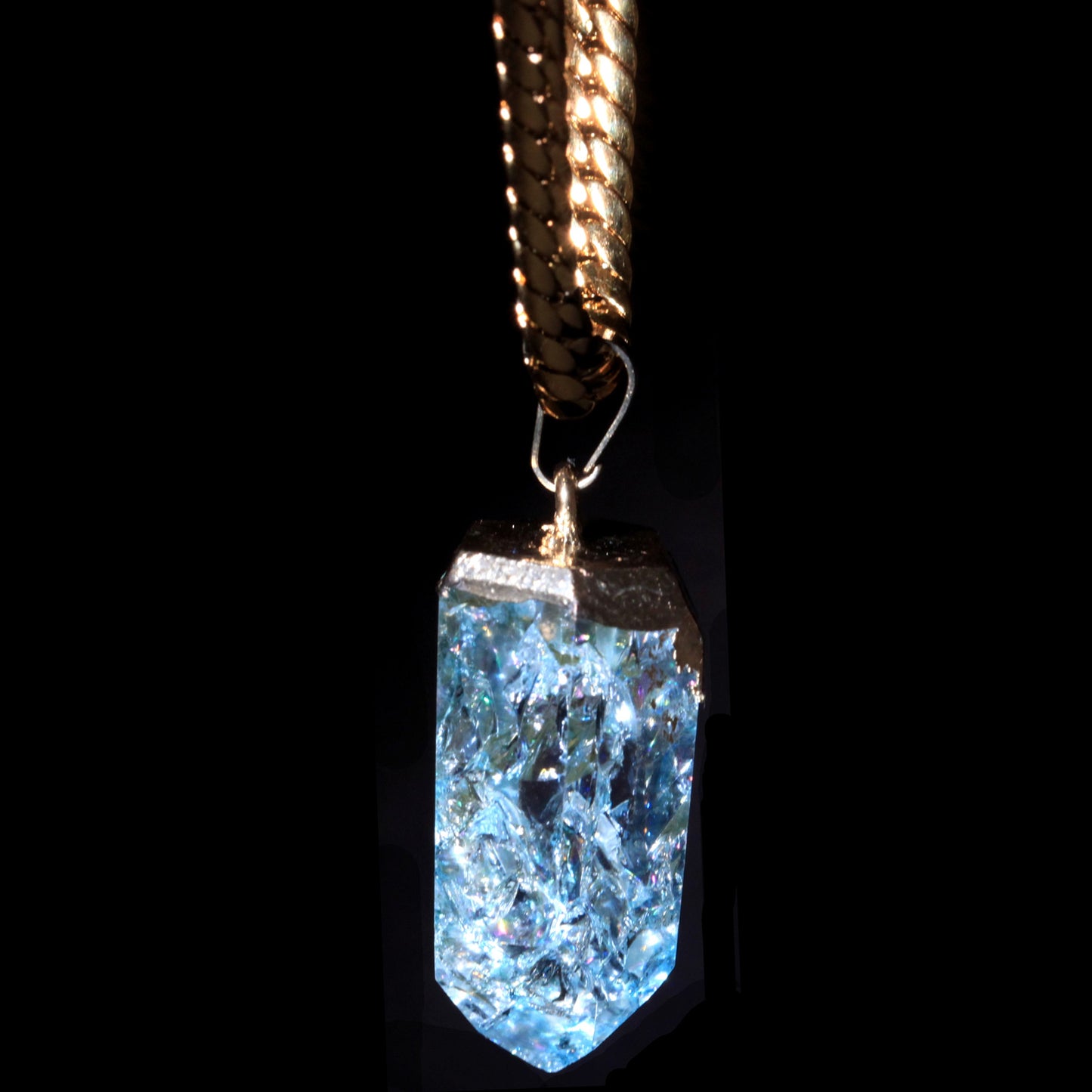 Ice Blue Crackle Quartz Point on Herringbone