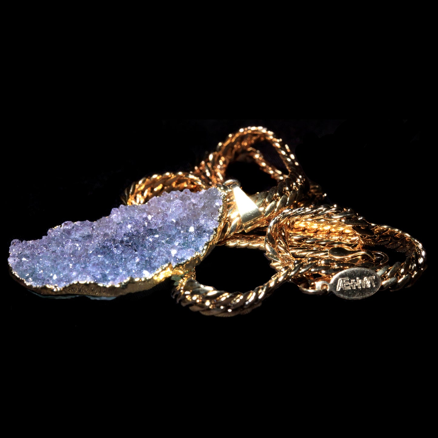 Cadet Grey Agate Druzy on Herringbone