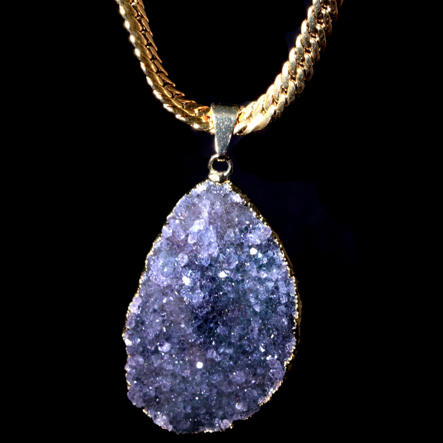 Cadet Grey Agate Druzy on Herringbone