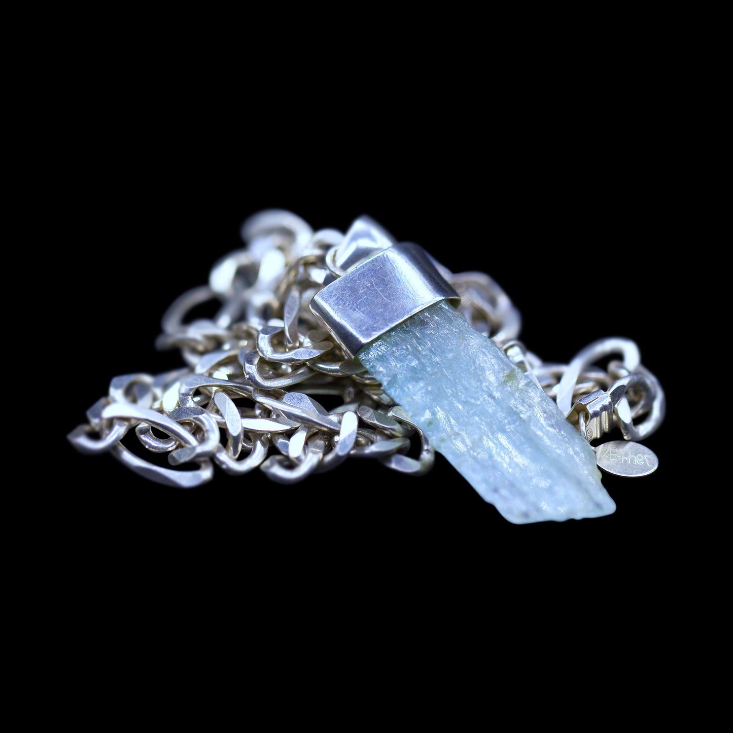Raw Aquamarine Blade on Sterling Silver Figaro
