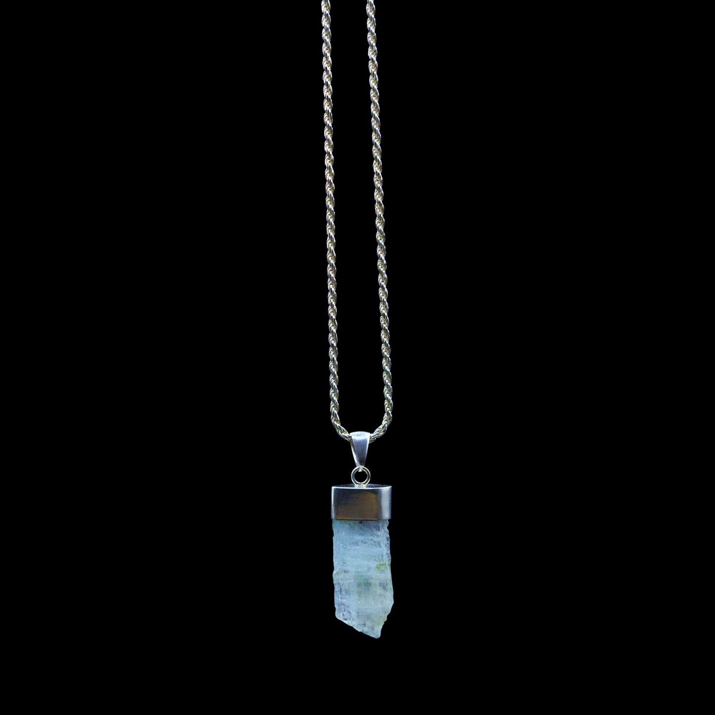 Raw Aquamarine Blade on Sterling Silver Figaro