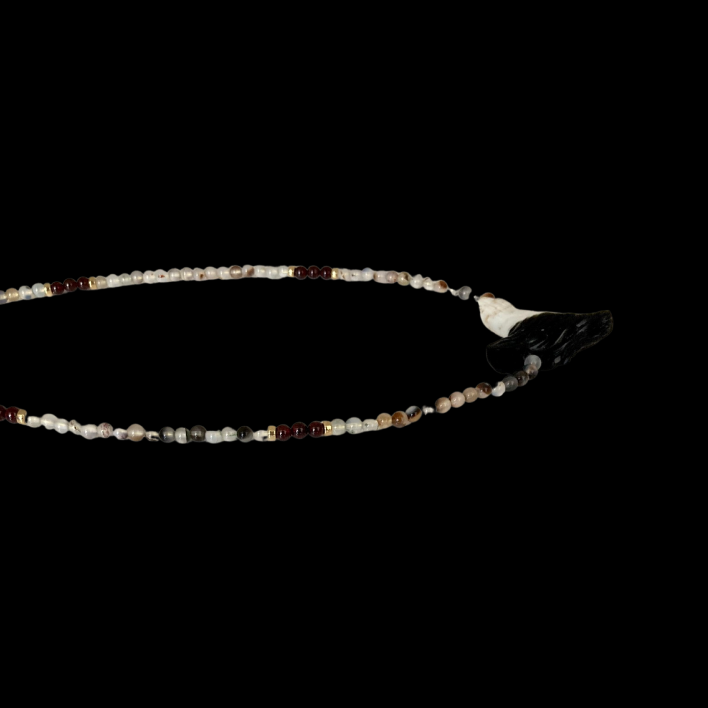 FLOWERMOON22 X HOWLITE + BLACK OBSIDIAN ON FLOWER AGATE + GARNET