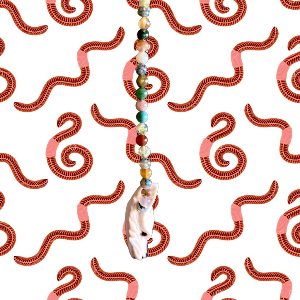 WORMMOON22 X HOWLITE + BLACK OBSIDIAN ON INDIAN AGATE + BLACK TOURMALINE