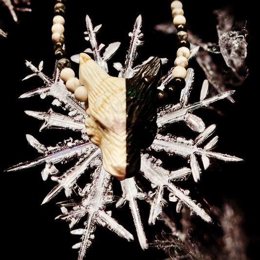 SNOWMOON22 X HOWLITE + BLACK OBSIDIAN ON SNOWFLAKE OBSIDIAN + HOWLITE