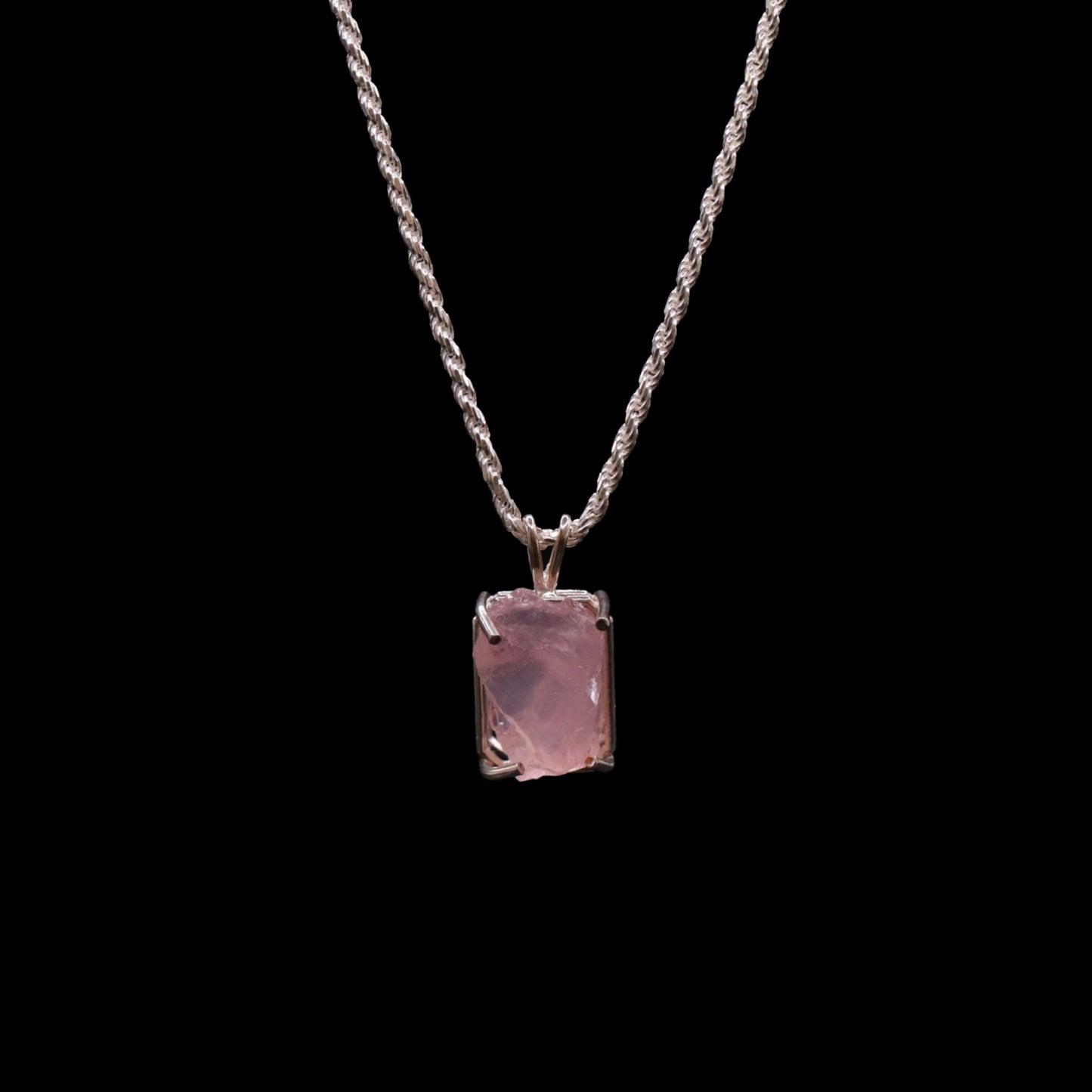 Natural Madagascan Rose Quartz Solitaire on Rope