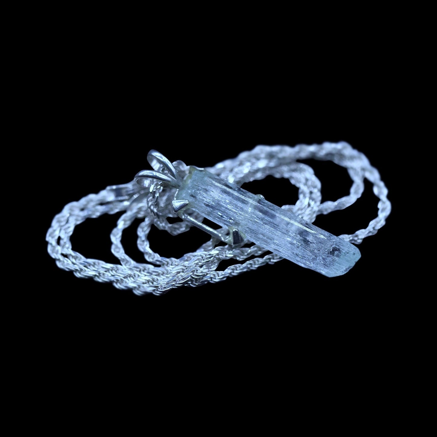 Raw Aquamarine on Sterling Silver Rope