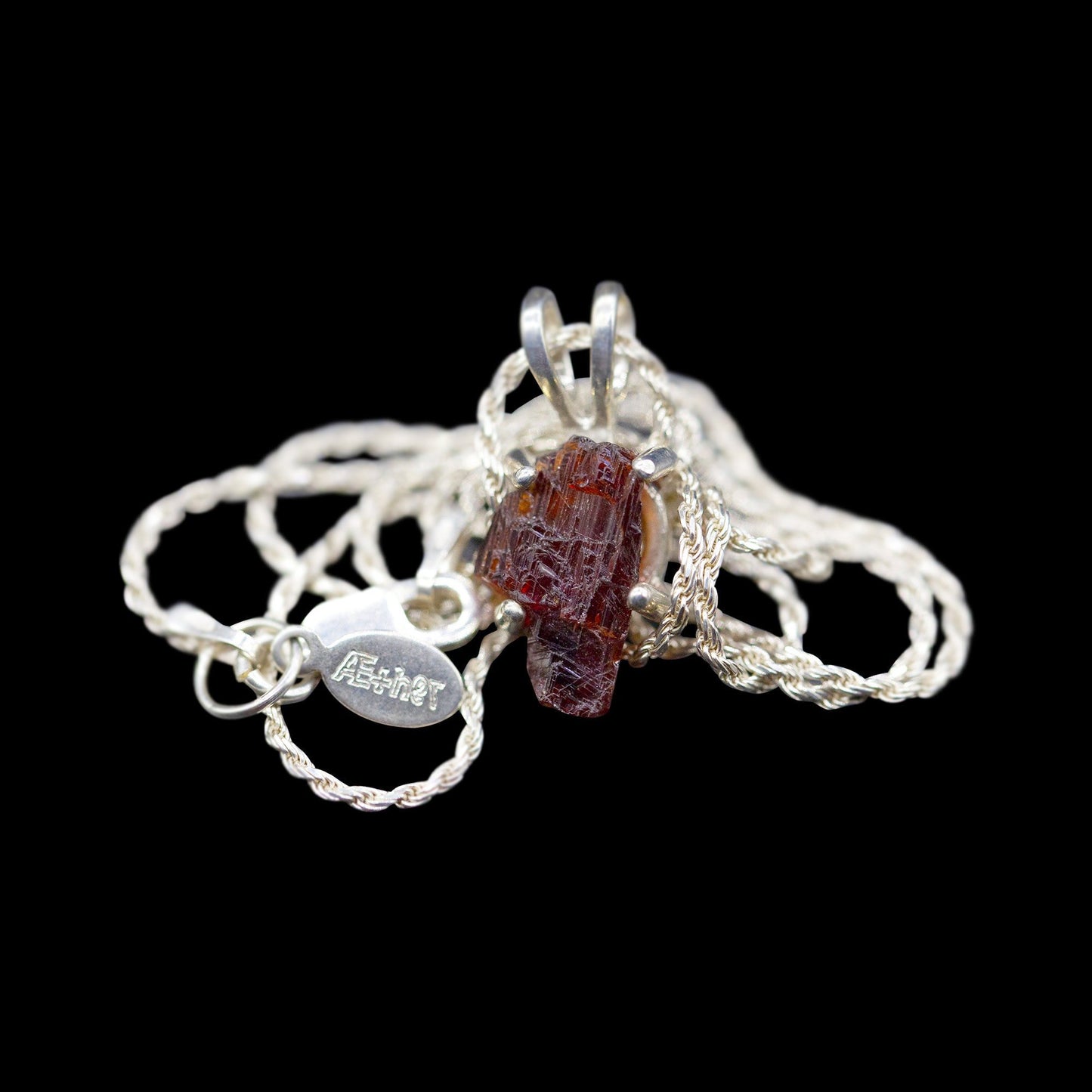 Raw Spessartine Garnet Solitaire on Sterling Silver Rope