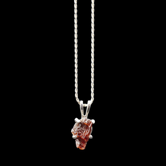 Raw Spessartine Garnet Solitaire on Sterling Silver Rope