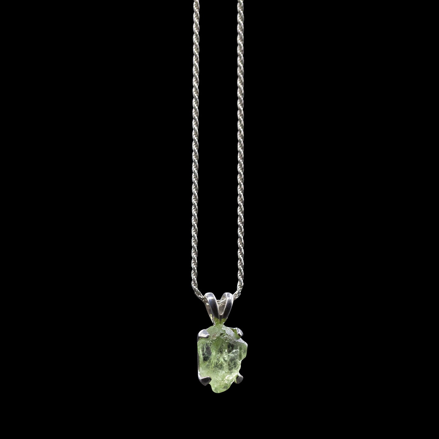 Raw Peridot Solitaire on Sterling Silver Rope