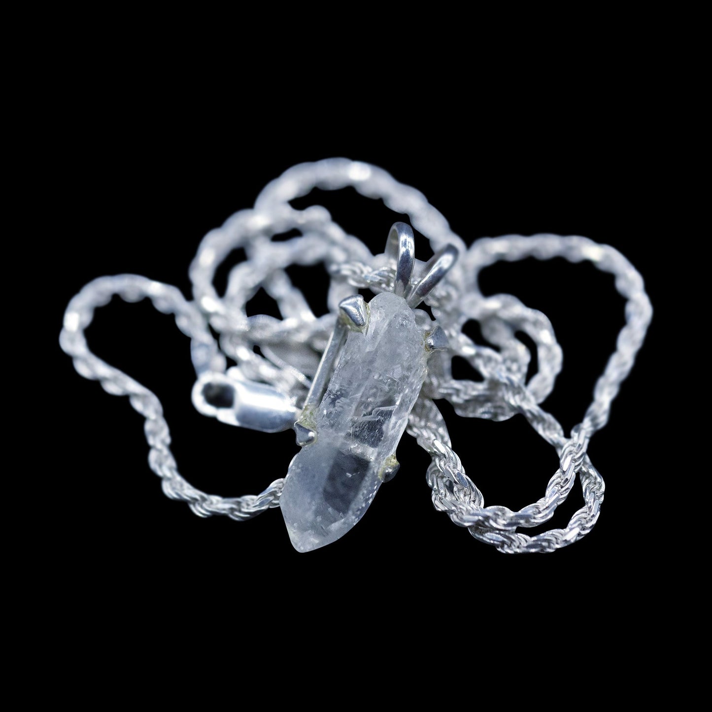 Raw Quartz Point Pendant on Sterling Silver Rope