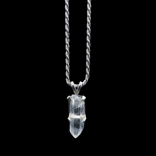 Raw Quartz Point Pendant on Sterling Silver Rope