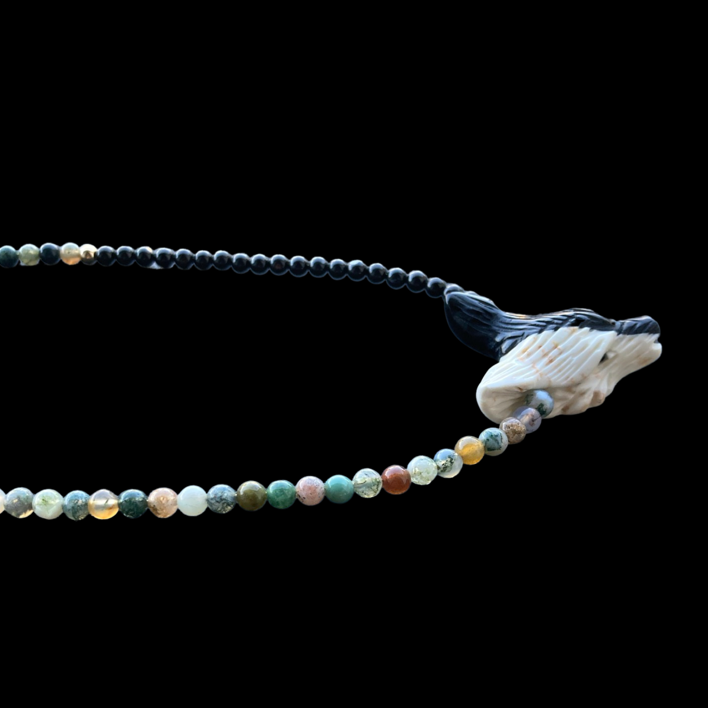 WORMMOON22 X HOWLITE + BLACK OBSIDIAN ON INDIAN AGATE + BLACK TOURMALINE